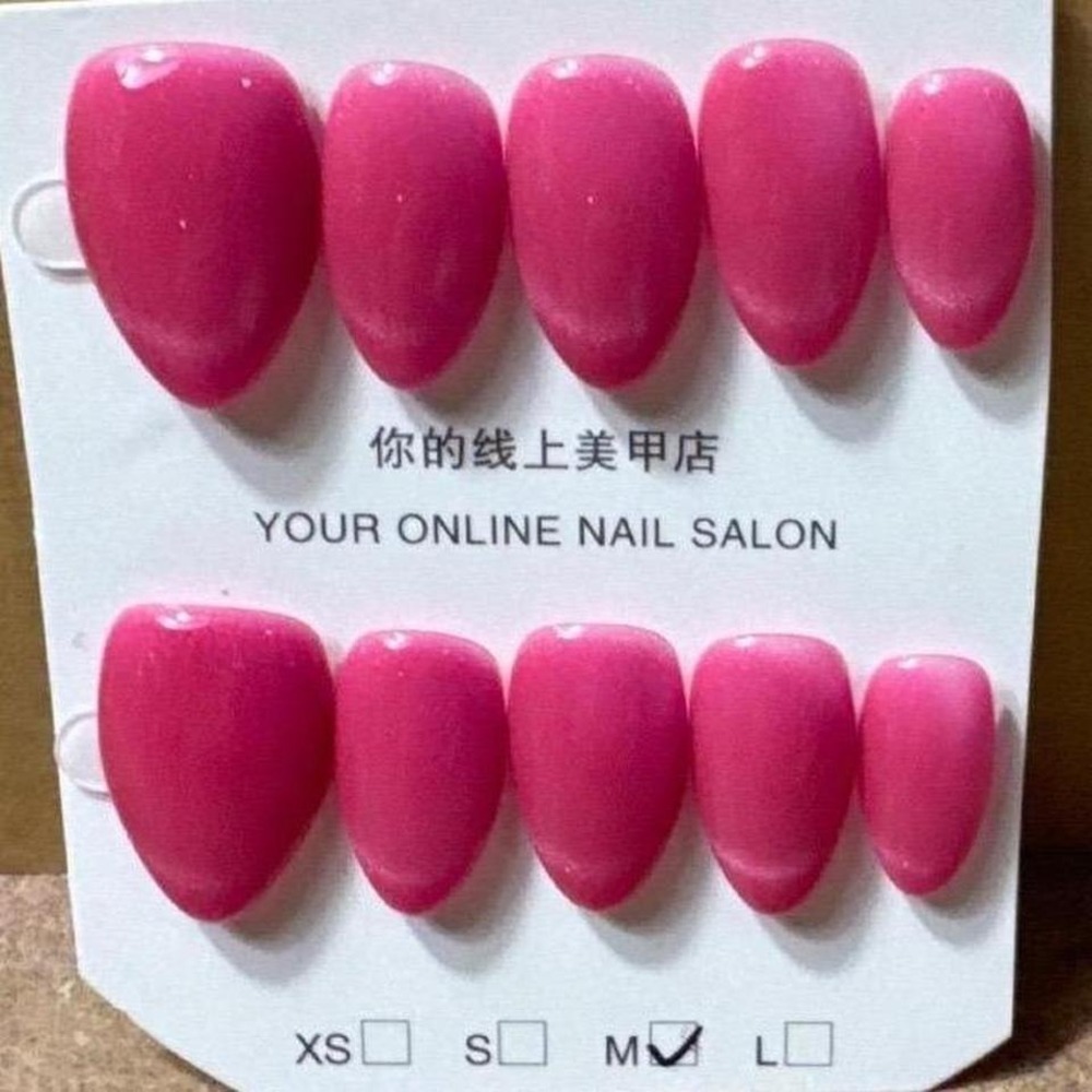 Hot Pink Cat‎ Eye Press On Nails Almond Shape Shimmer Magnetic Salon Set Size M